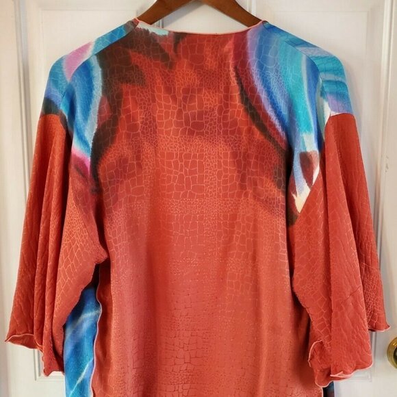 Yolanda Lorente Hand Painted 100% Silk Open Cardigan Jacket Flutter Sleeves S - Picture 5 of 7